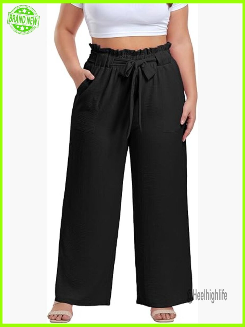 Plus Size High Waisted Wide Leg Palazzo Pants with Pockets Casual Trousers